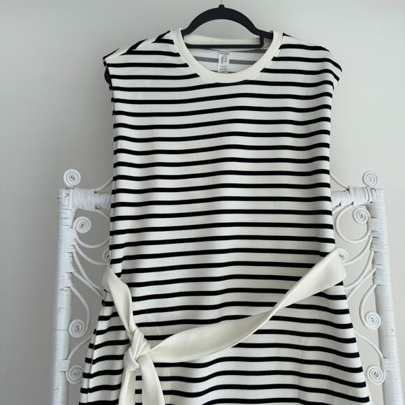 SPANX Air Essentials Tank Dress Large Cream Black Stripe Sleeveless Minimalist - Picture 2 of 12